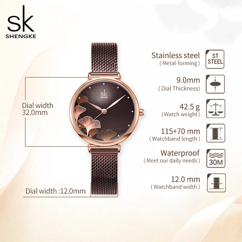 Elegant 32MM Dial Coffee Mesh watch 6