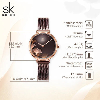 Elegant 32MM Dial Coffee Mesh watch 6